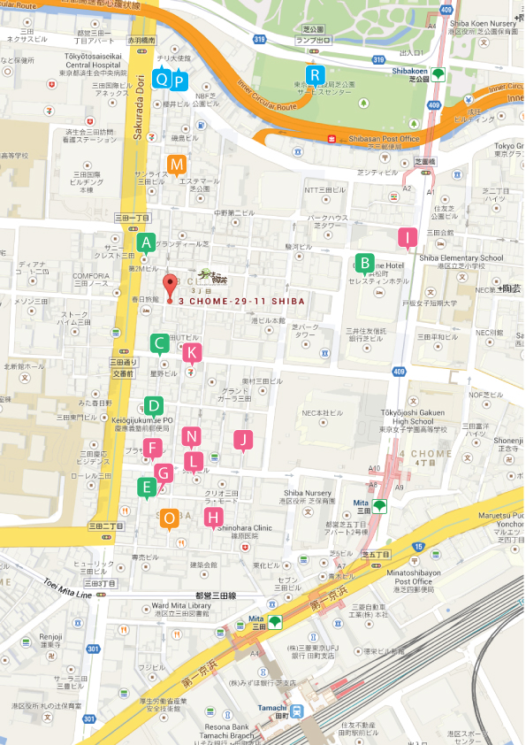 港区三田駅、田町駅、芝公園駅、赤羽橋駅から徒歩圏内のうづまこ陶芸周辺マップ